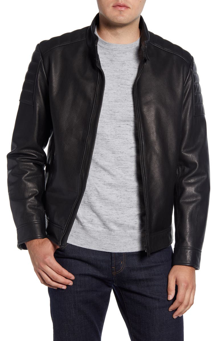 Cole Haan Leather Moto Jacket, Main, color,