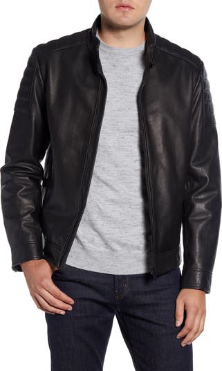 Fashion Cole Haan Men’s Leather Moto Jacket, black, size XXL