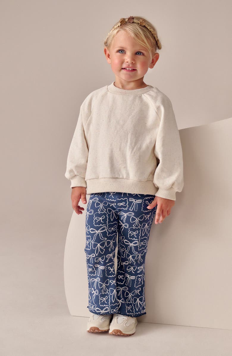 NEXT Kids' Bow Print Rib Flare Leggings, Alternate, color, Blue