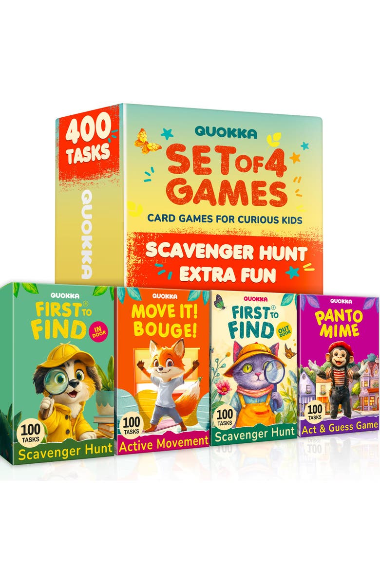 Quokka Kids Card Game Set Ages 4+ - 4 Games in 1 Box, 400 Creative Tasks, Main, color, Artistic Set Of 4