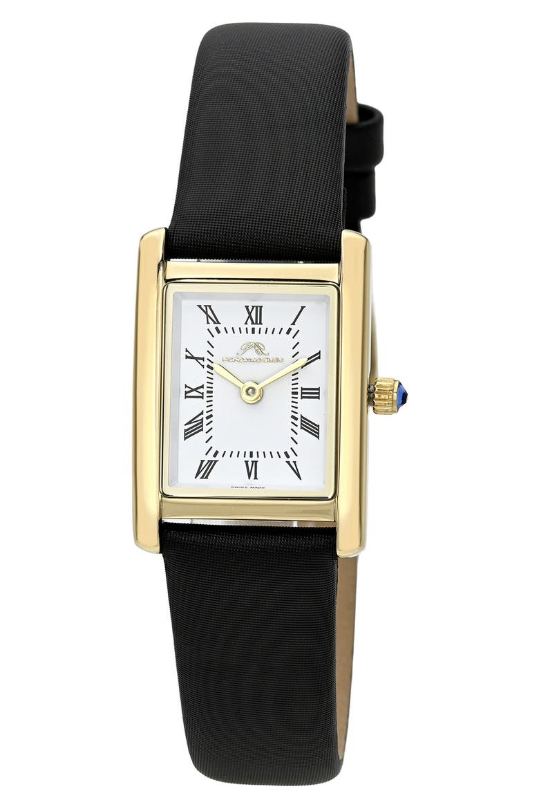 Karolina Leather Strap Watch, 21.5mm x 30mm, Main, color, BLACK/ GOLD