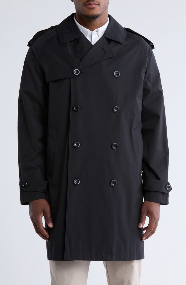 London Fog Double Breasted Water Resistant Trench Coat, Main, color, Black