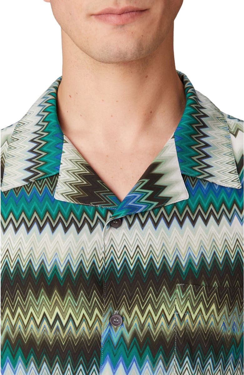 Missoni Bowling Shirt With Gradient Micro Zig Zag Print And Breast Pocket, Alternate, color, Green