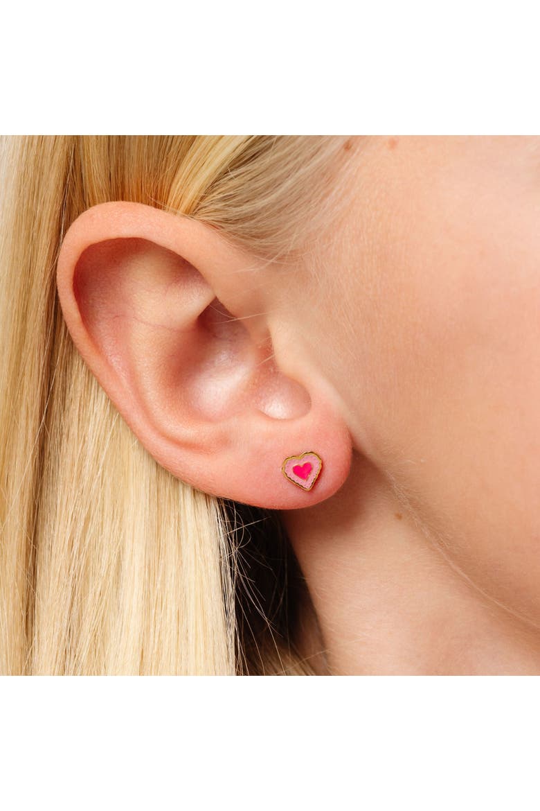 Girls' Radiant Heart Flatback Stud Hypoallergenic Earrings, Alternate, color, Pink