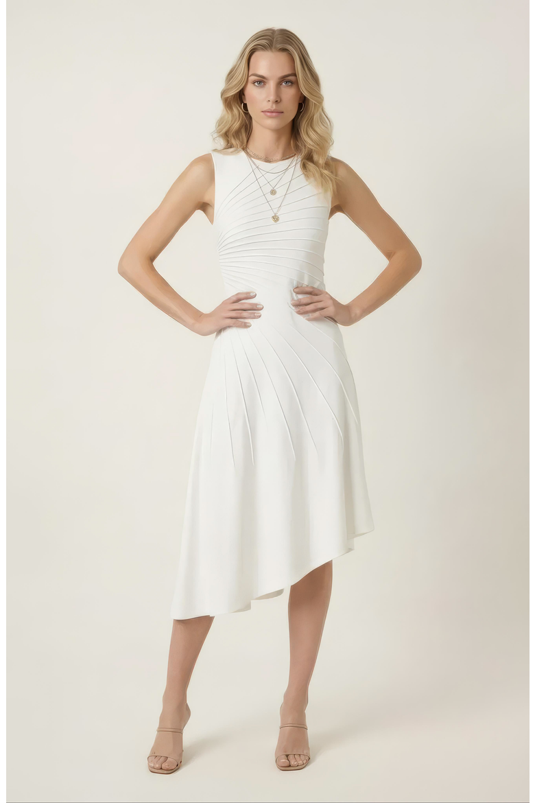 Sleeveless Midi Dress with Asymmetrical Hem, Alternate, color, Off-White