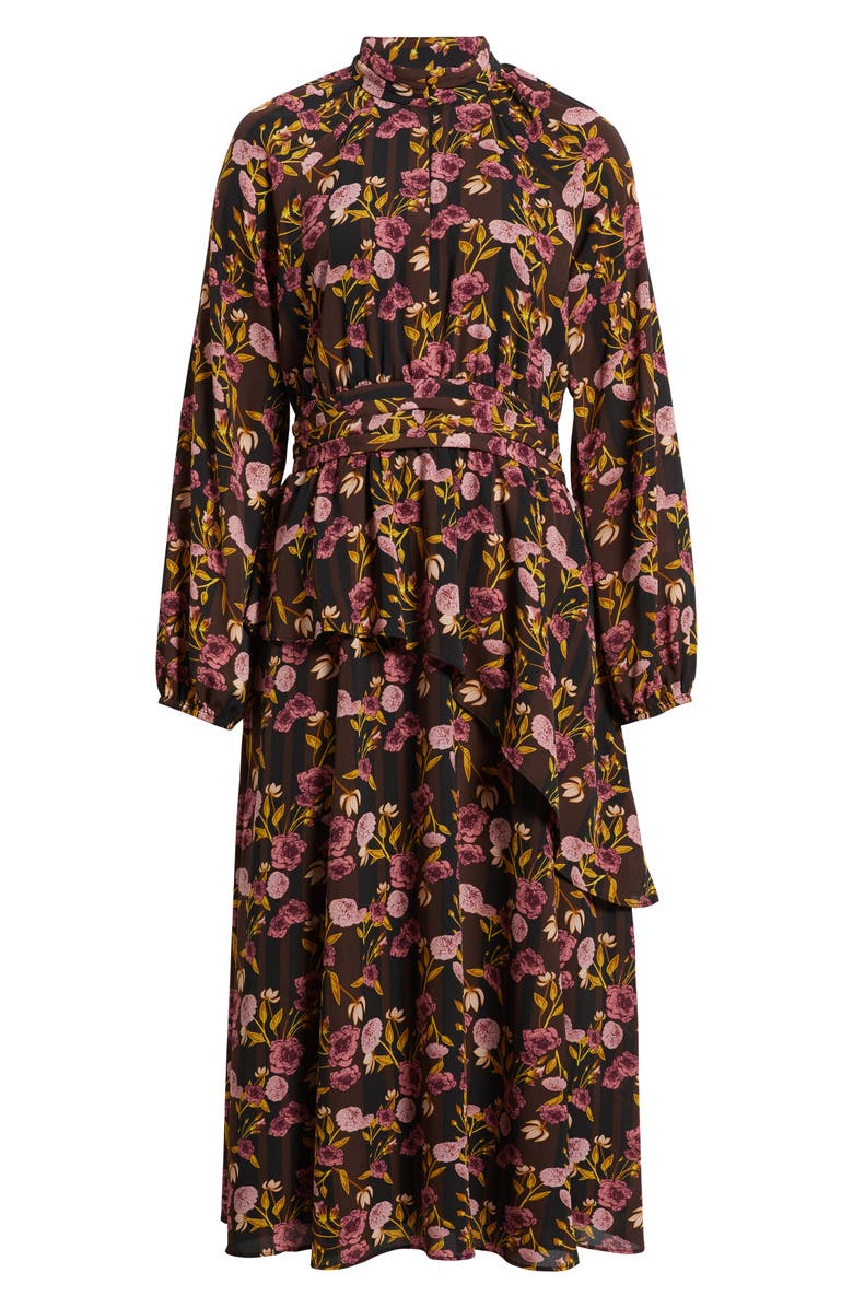 Chelsea28 Long Sleeve Ruffle Midi Dress, Alternate, color, Black- Yellow Molly Bloom