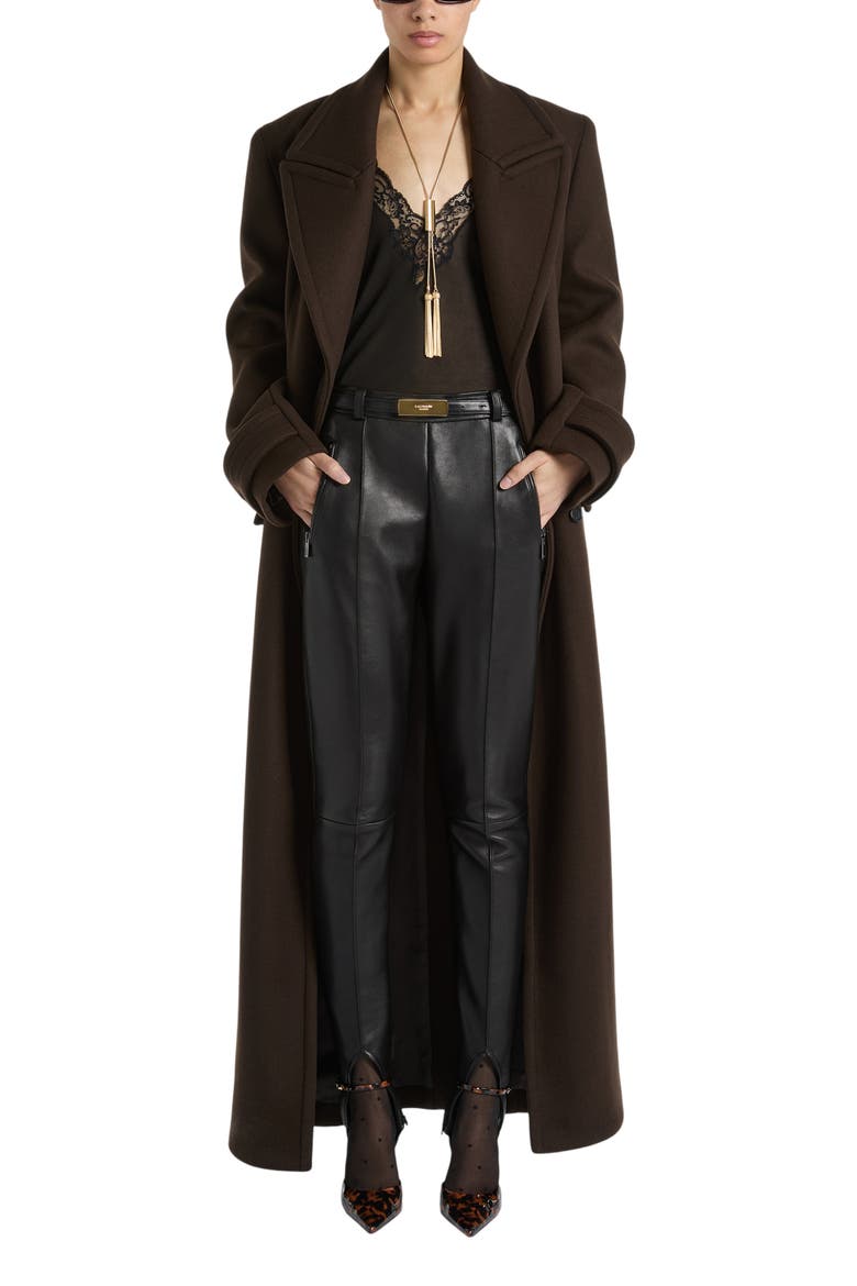 Belted Wool Cloth Coat, Alternate, color, dark brown