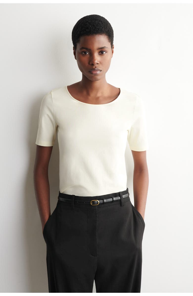 COS Slim Scoop-Neck Cotton T-Shirt, Main, color, Ivory
