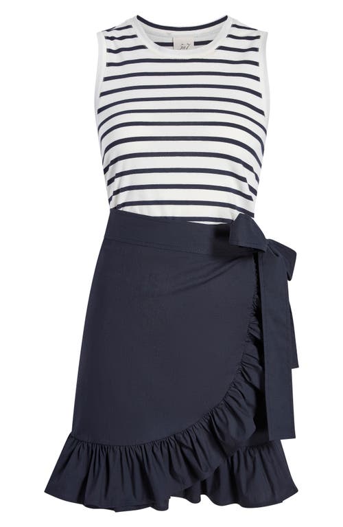 Cinq À Sept Mahlia Stripe Ruffle Minidress In Navy/navy