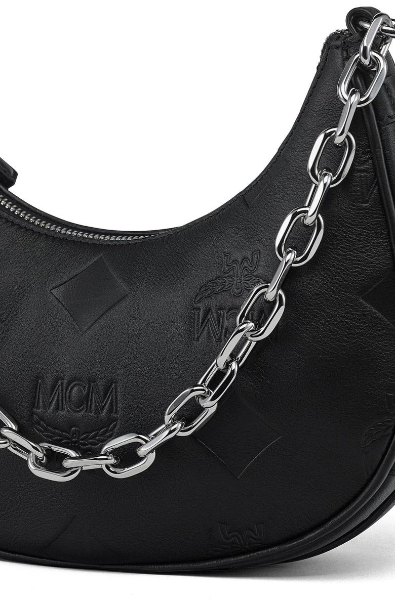 MCM Aren Crescent Hobo Bag in Maxi Monogram Leather, Alternate, color, Black