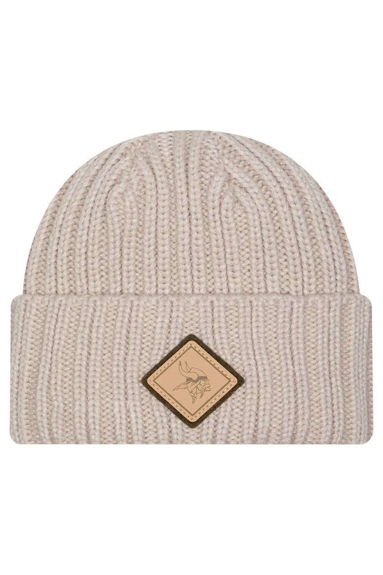 Men's New Era Light Beige Minnesota Vikings Logo Applique Cuffed Knit Hat, Main, color, Light Beige