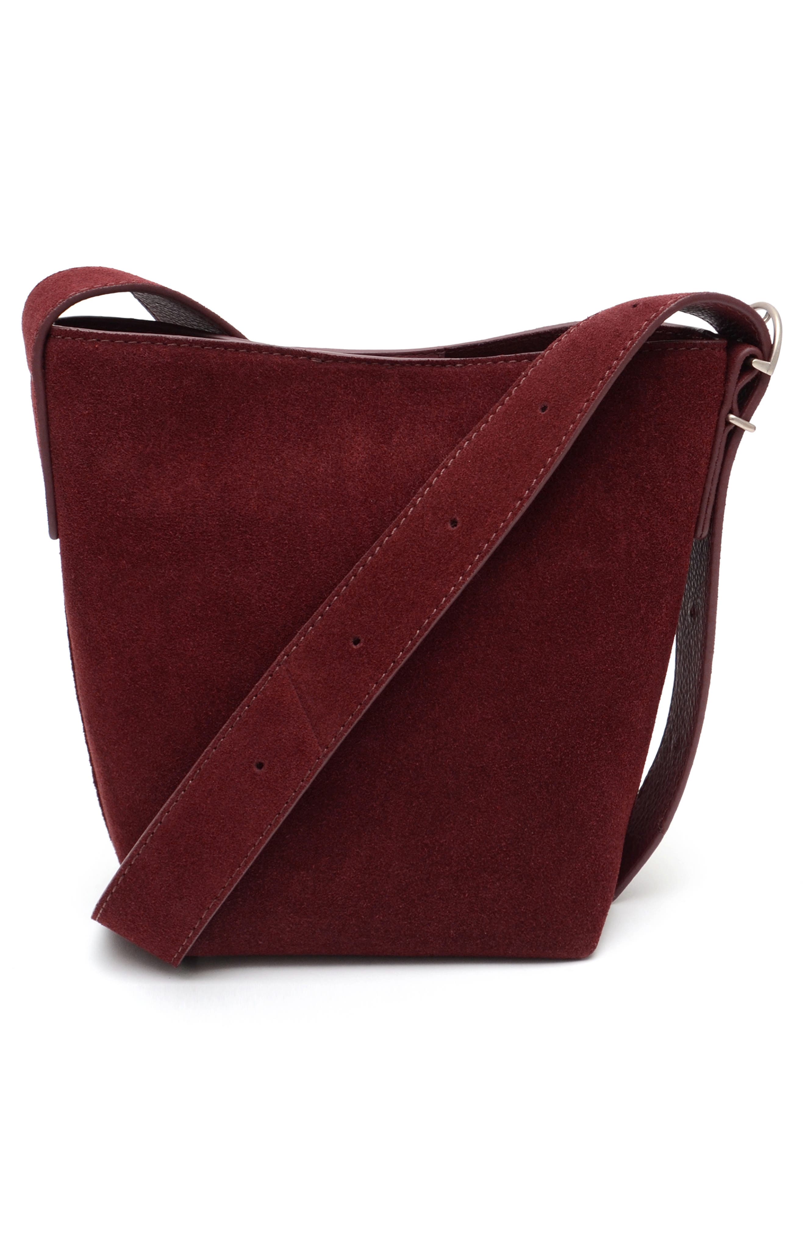 New Amsterdam Leatherworks Jayden Suede Bucket Bag, Alternate, color, Claret