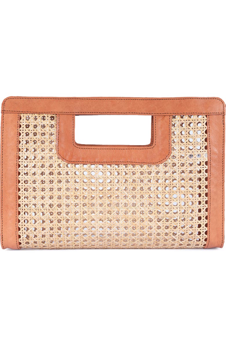 Jelavu Delmar Rattan & Leather Frame Clutch, Alternate, color, Tan
