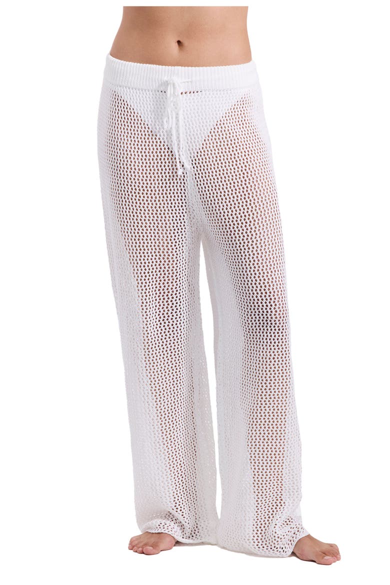 Monaco Net Crochet High Waist Beach Pant Cover-Up, Main, color, Off-White
