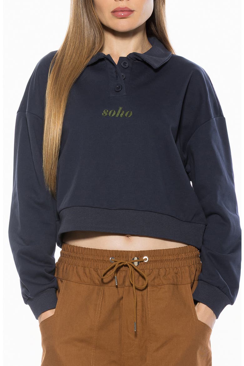 Kario Crop Polo Sweatshirt, Main, color, NAVY