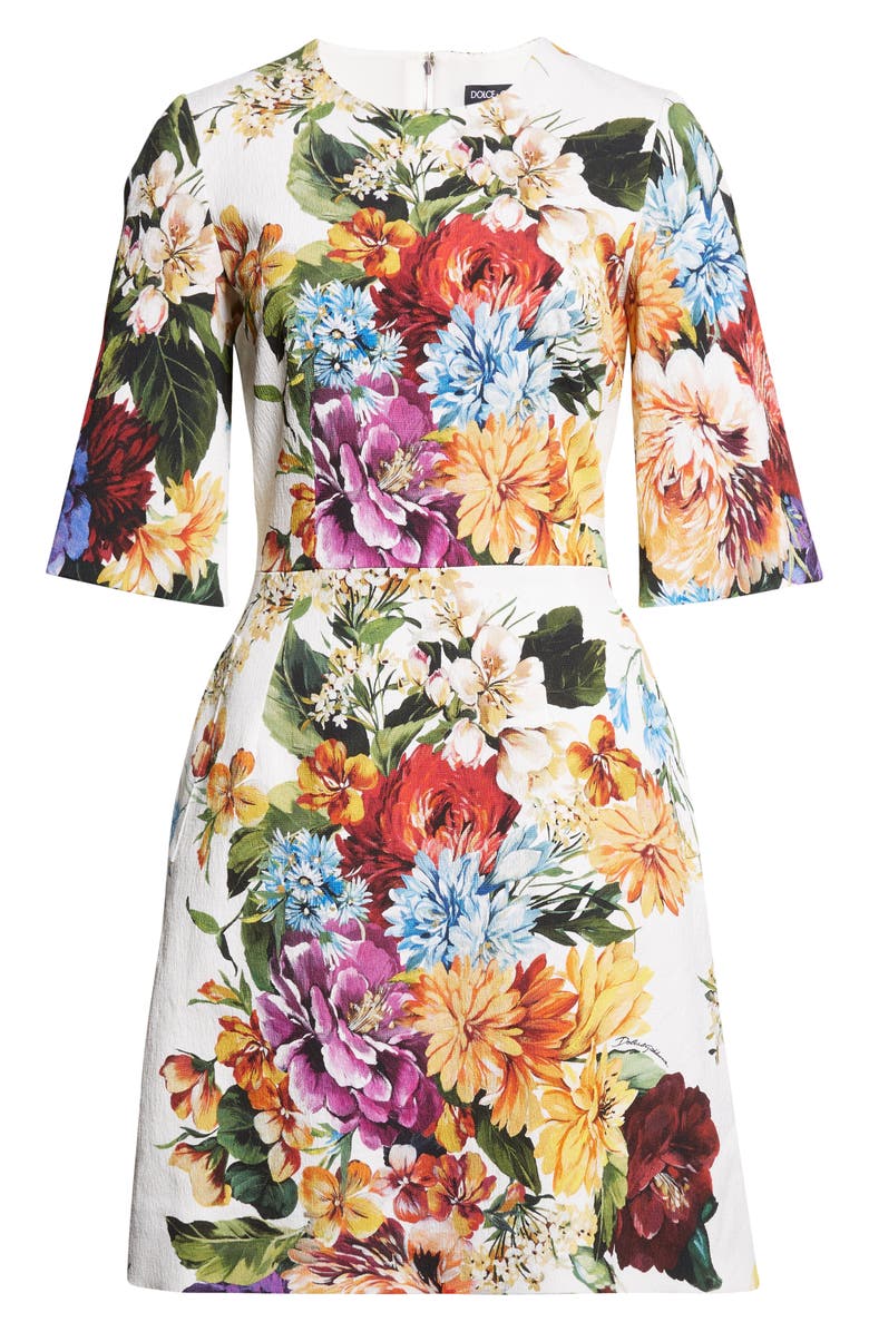 Dolce&Gabbana Floral Elbow Sleeve Sheath Dress, Alternate, color, Ha5pc B.fiori Cret. F.bco