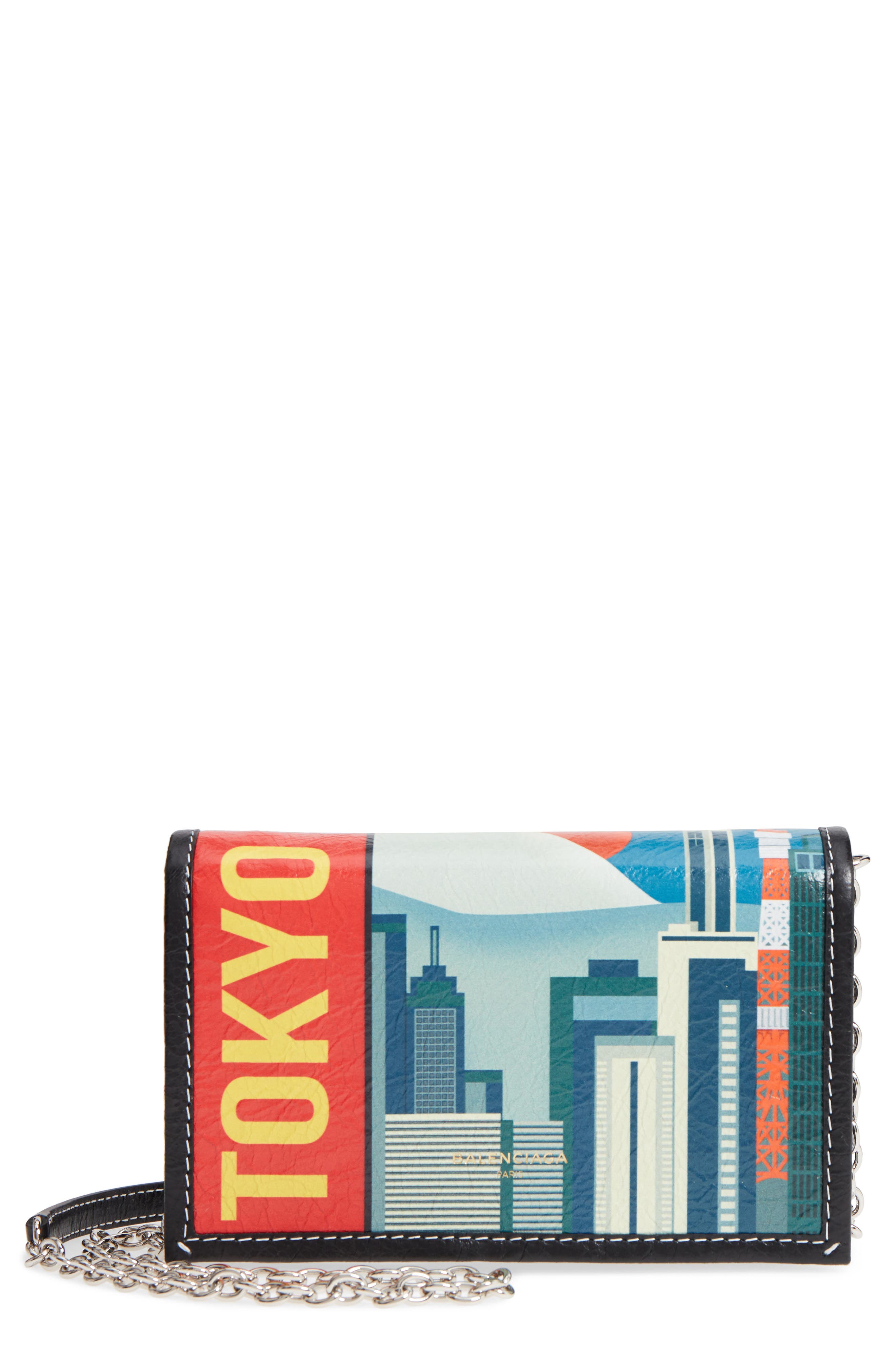 Bazar Printed Leather Wallet on a Chain, Main, color, TOKYO BLACK MULTI
