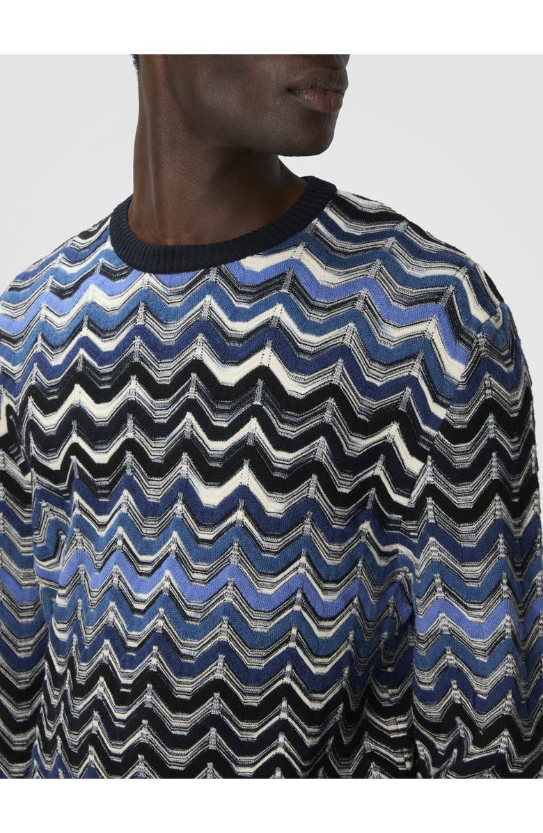 Missoni Crew Neck Sweater With Geometric Zigzag Pattern, Alternate, color, Blue