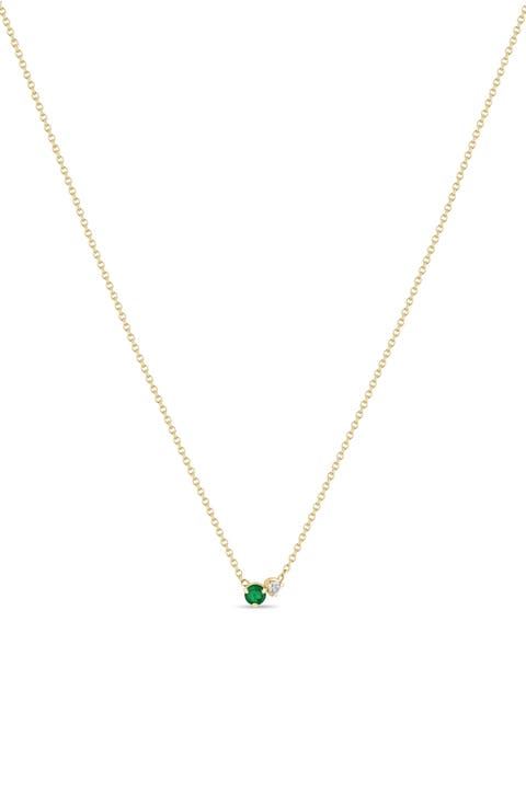 14K Gold Mixed Stone Pendant Necklace