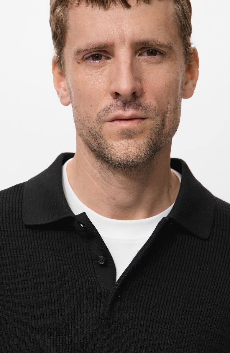 MANGO Texture Long Sleeve Polo, Alternate, color, Black