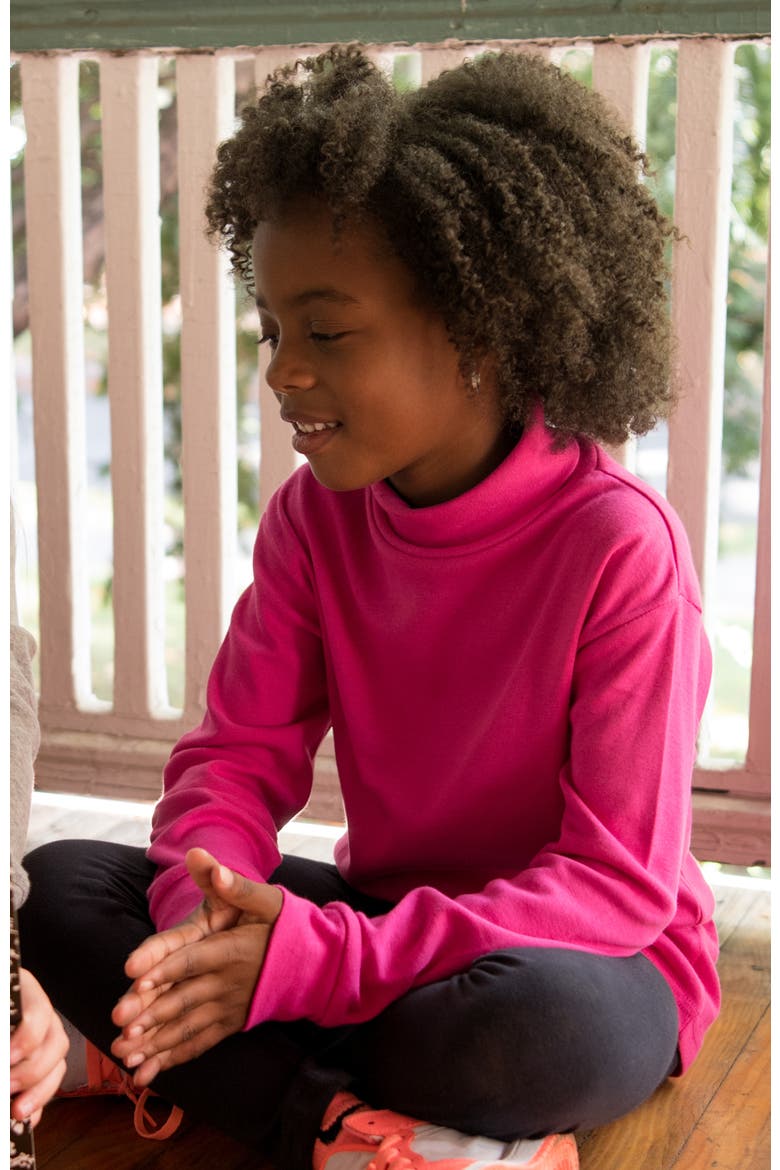 Kids Long Sleeve Cotton Turtleneck Shirt, Alternate, color, Hot Pink