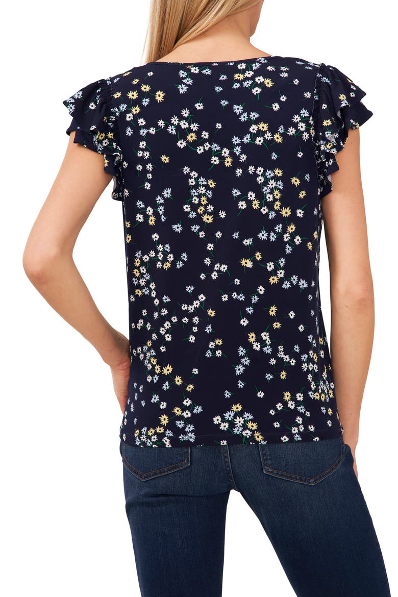 Floral Print Double Ruffle Sleeve Top, Alternate, color, NAVY J