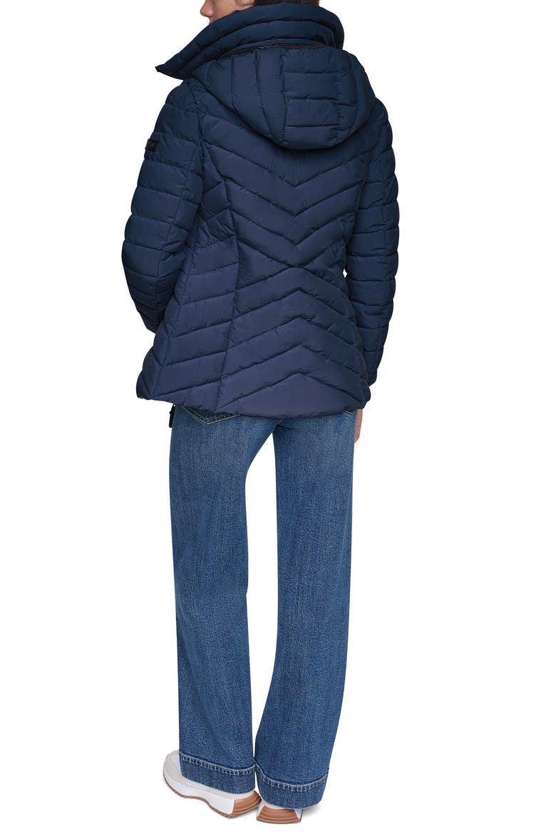 Water Resistant Lightweight Puffer Jacket with Bib, Alternate, color, DARK NAVY