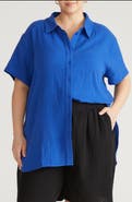 Universal Standard Toni High Low Button Down Cotton Gauze Top