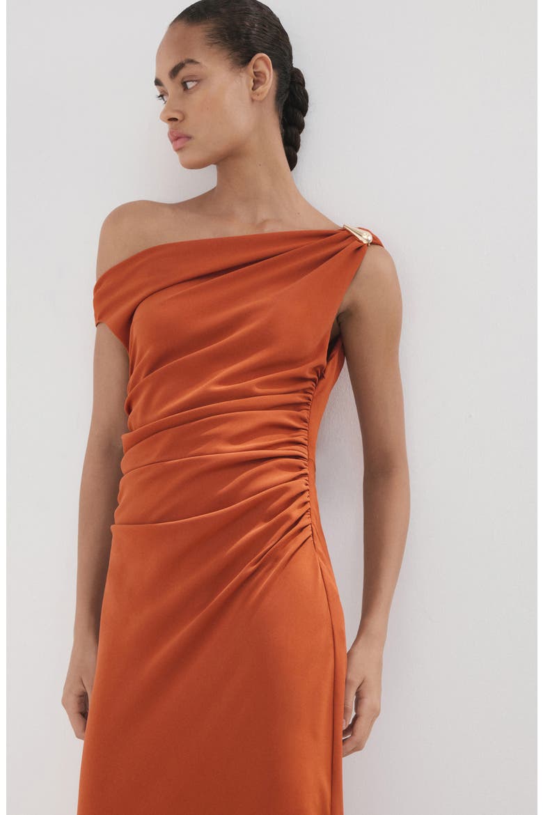 Asymmetric One Shoulder Midi Dress, Alternate, color, ORANGE