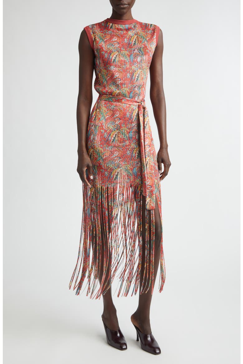 Print Fringe Sweater Dress, Main, color, PRINT ON RED BASE