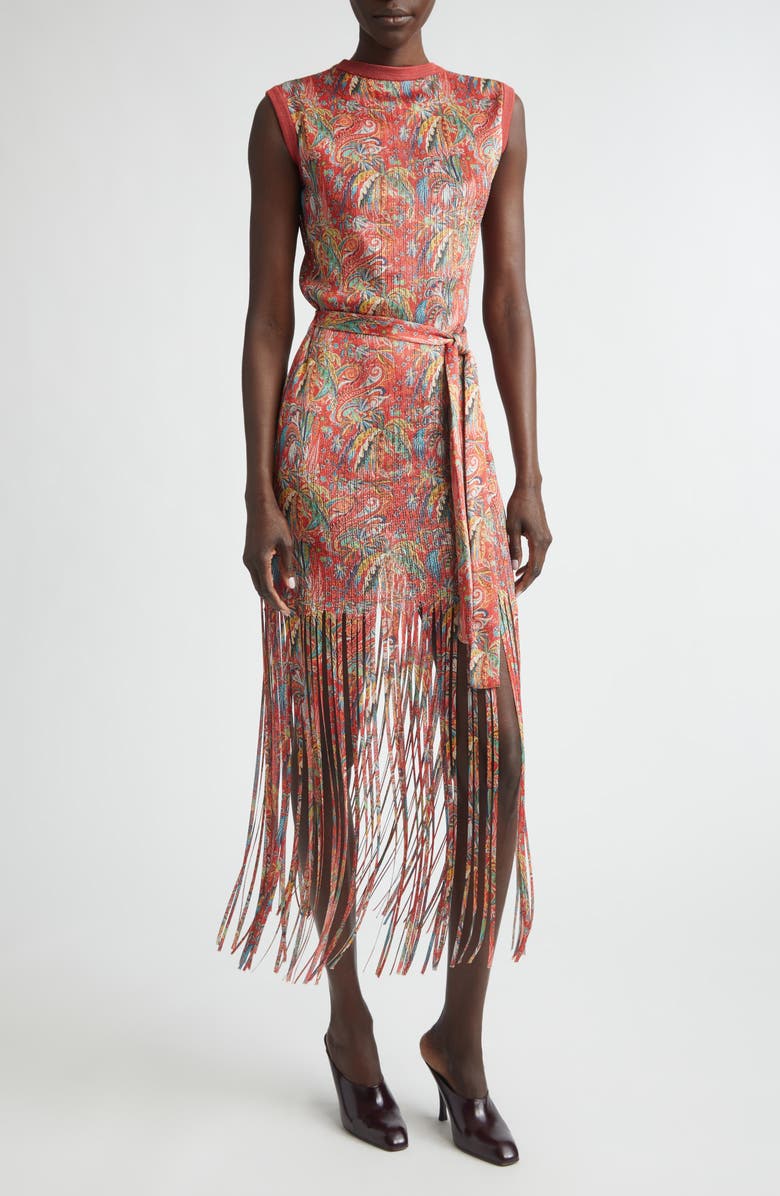 Etro Print Fringe Sweater Dress, Main, color, Print On Red Base
