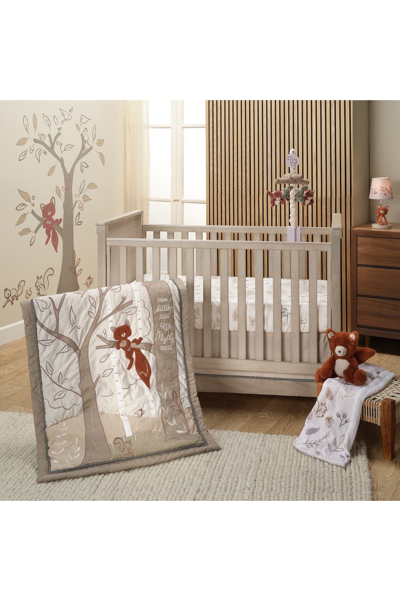 Treetop Fox Woodland Tree Nursery 3-Piece Baby Crib Bedding Set, Alternate, color, Brown