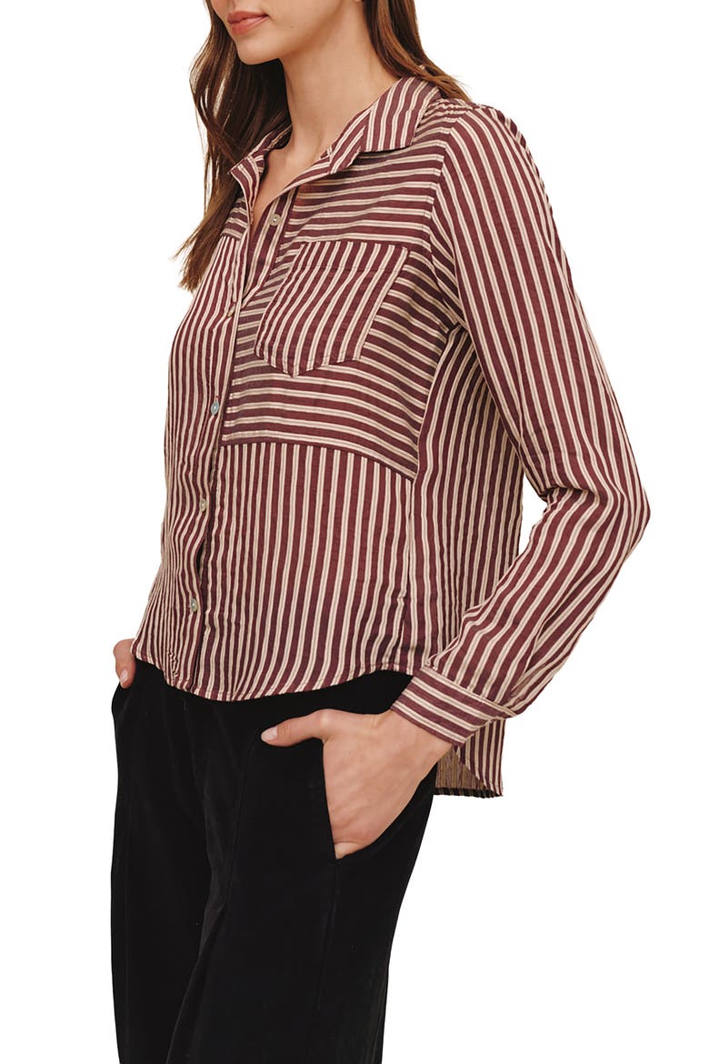 Striped Seamed Button-Up Shirt, Alternate, color, VINTAGE PLUM STRIPE