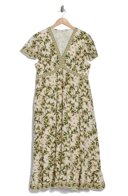 Max Studio Flutter Sleeve V-neck Dress In Green