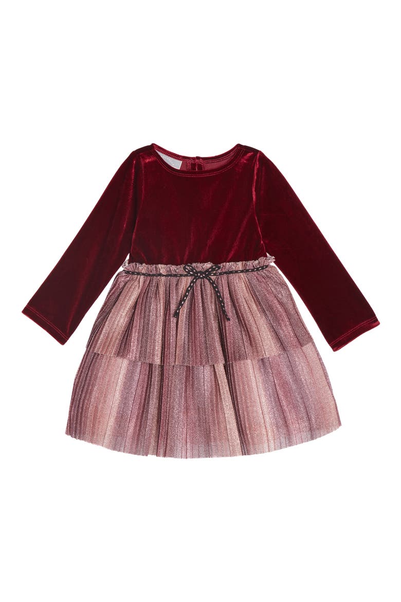 Velvet Tulle Sparkle Dress, Main, color, BURGUNDY