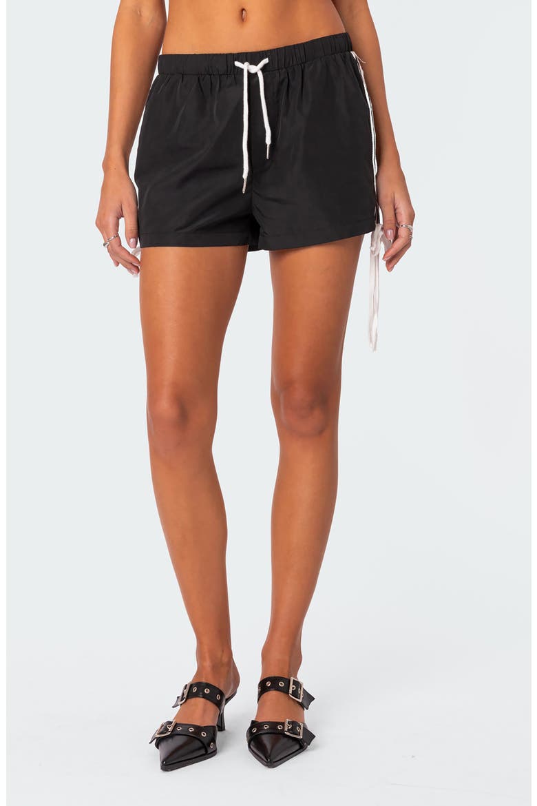 Remy Ribbon Track Shorts, Main, color, BLACK