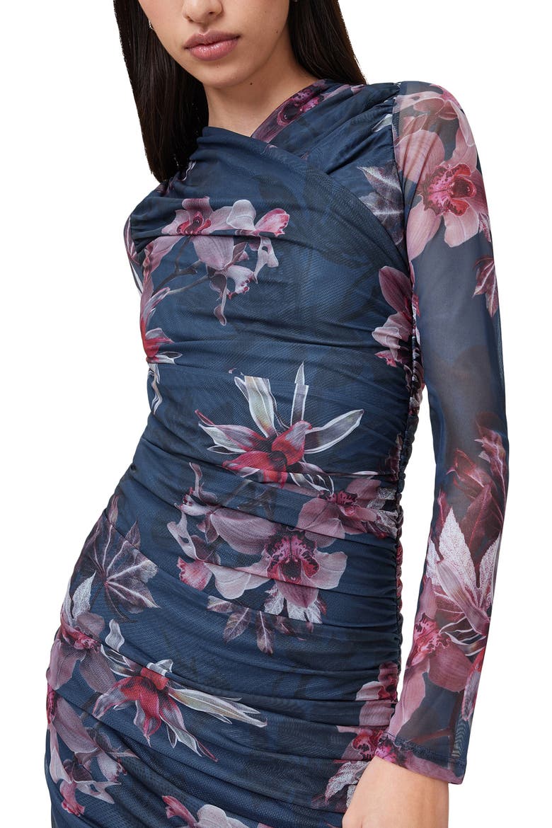 Hanako Long Sleeve Mesh Midi Dress, Alternate, color, ADENA DEEP BLUE