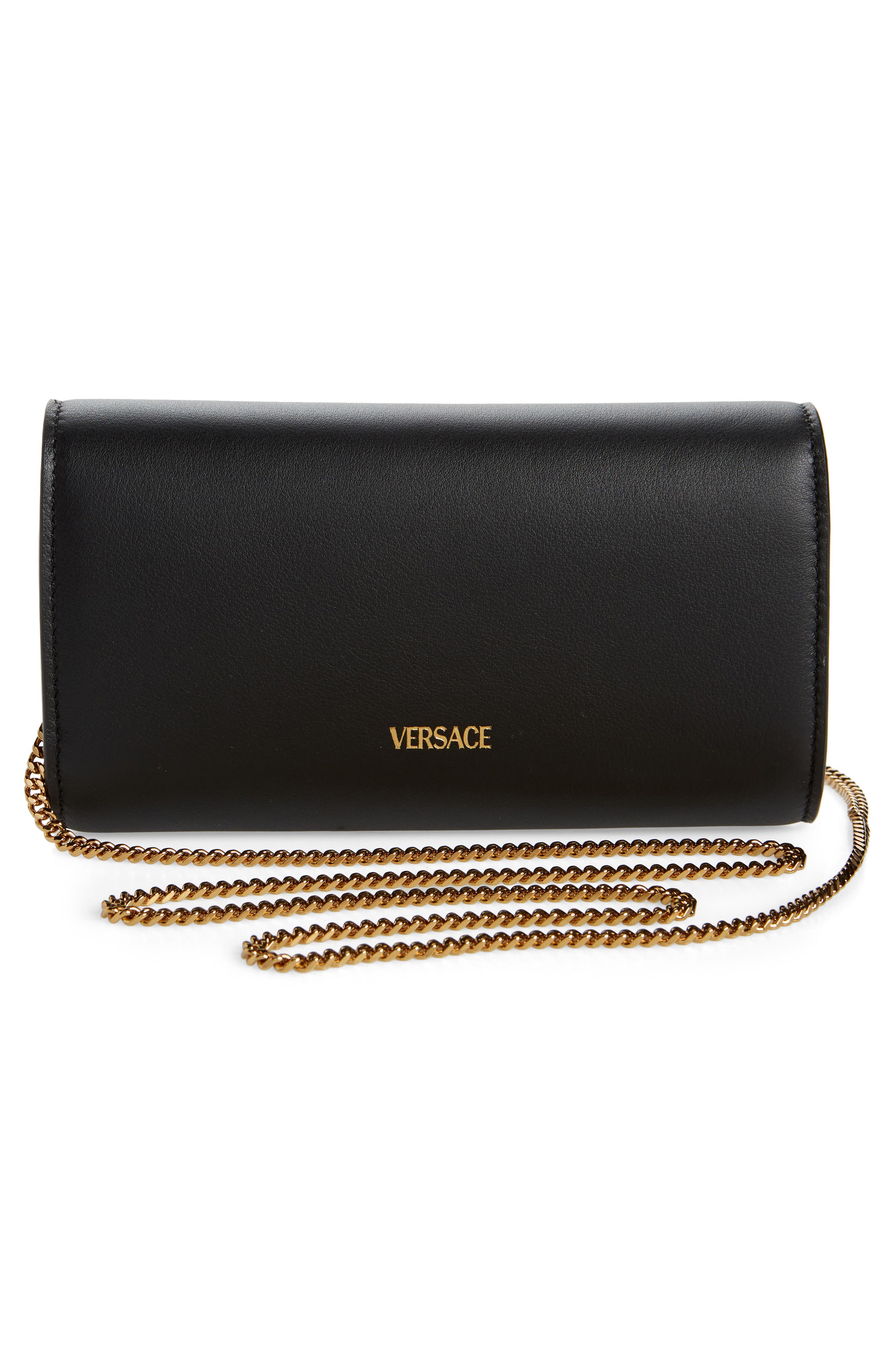 Versace Medusa '95 Leather Crossbody Bag, Alternate, color, Black-Versace Gold