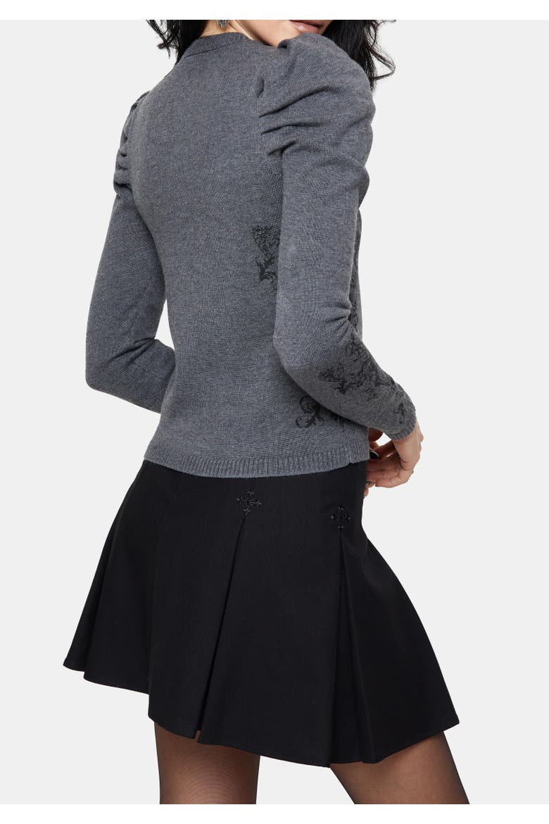 Nia Puff Sleeve Arch Knit Cardigan, Alternate, color, Grey