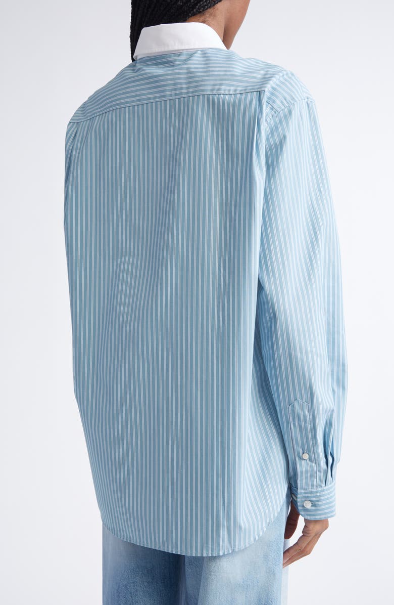 Acne Studios Sunnie Stripe Organic Cotton Poplin Button-Up Shirt, Alternate, color, Turquoise Blue