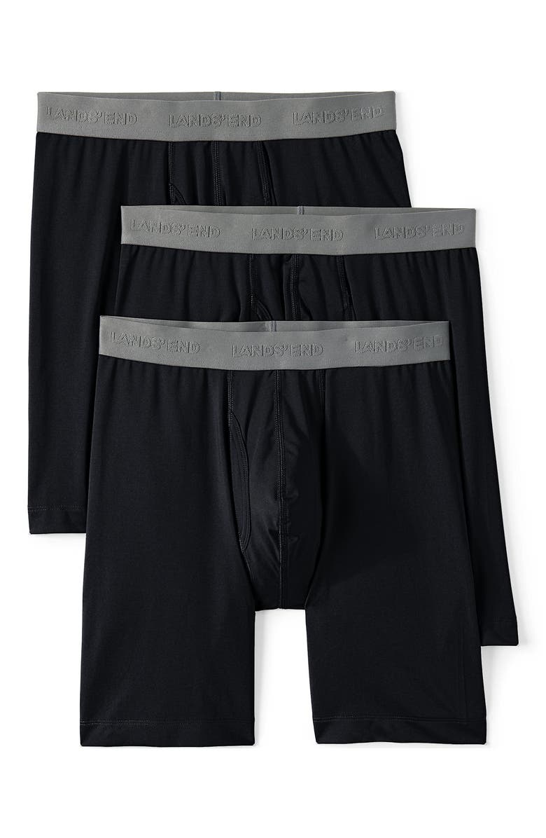 Lands' End Longer Flex Performance Boxer Brief 3 pack, Alternate, color, Black