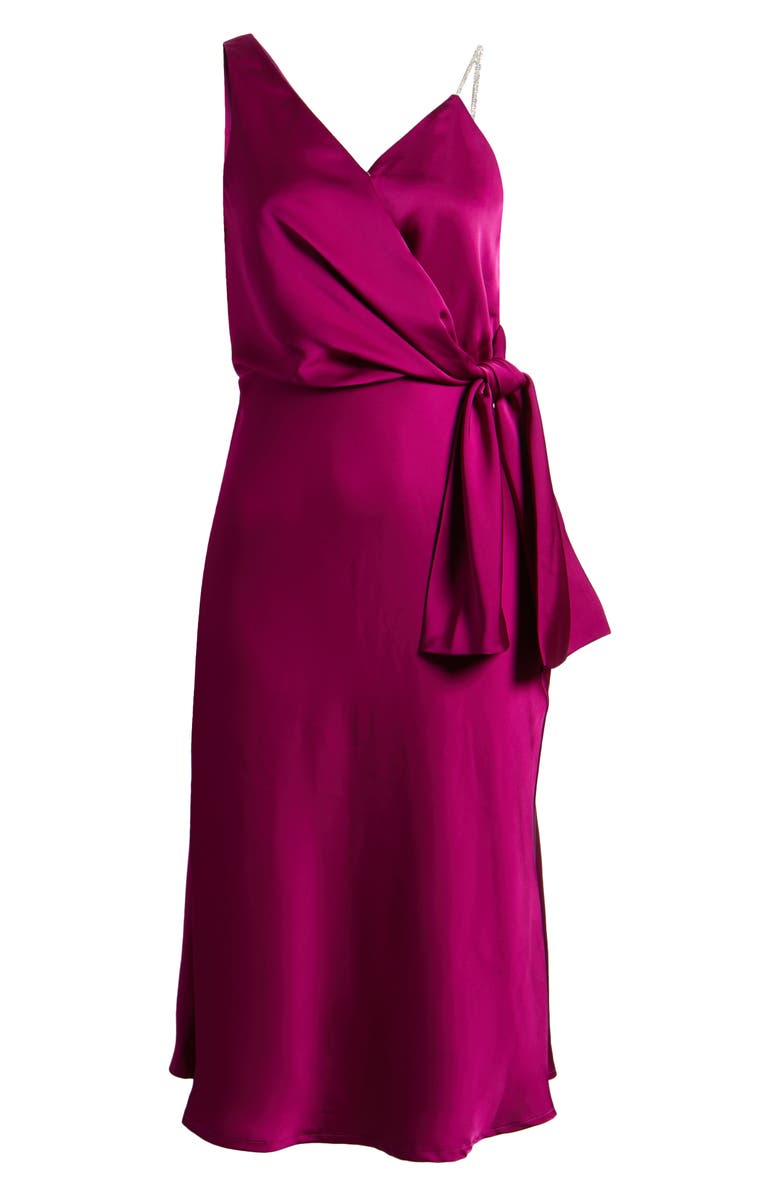 Sam Edelman Rhinestone Strap Satin Faux Wrap Cocktail Dress, Alternate, color, Berry
