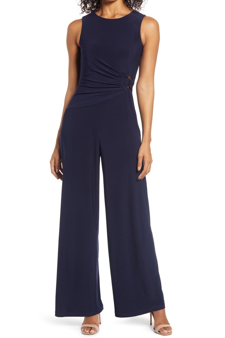 Sleeveless Ruched Waist Jumpsuit, Main, color, NAVY
