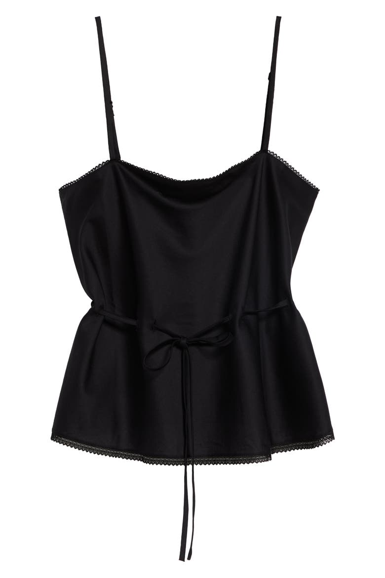 Yoko Lace Trim Tie Waist Tank Top, Main, color, BLACK