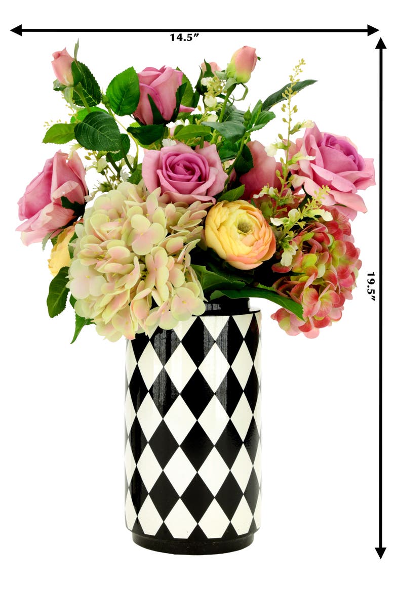 Hydrangea and Rose Arrangement in Vase, Alternate, color, Pink