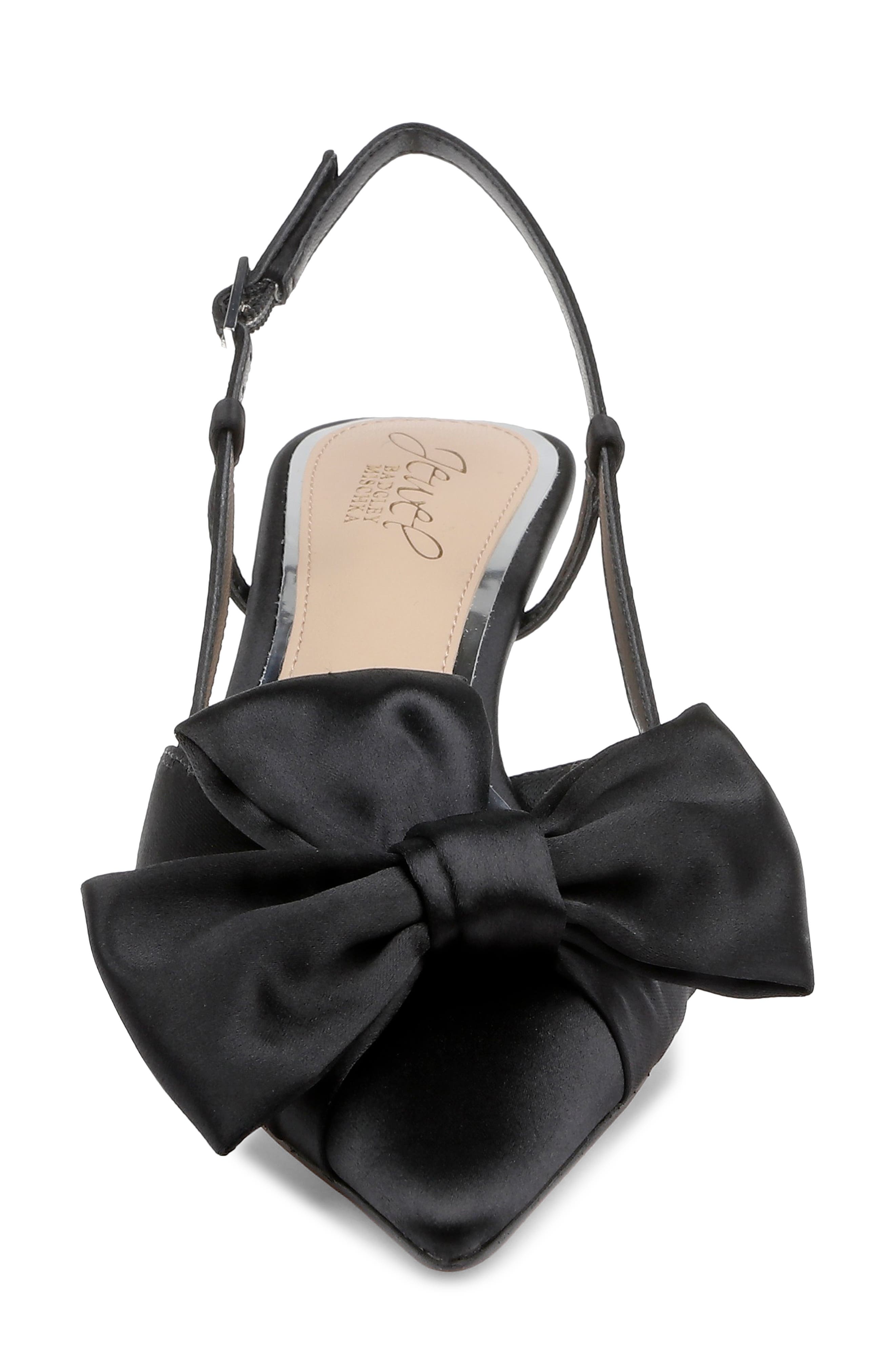 Jewel Badgley Mischka Shoshana Pointed Toe Slingback Pump, Alternate, color, Black Satin