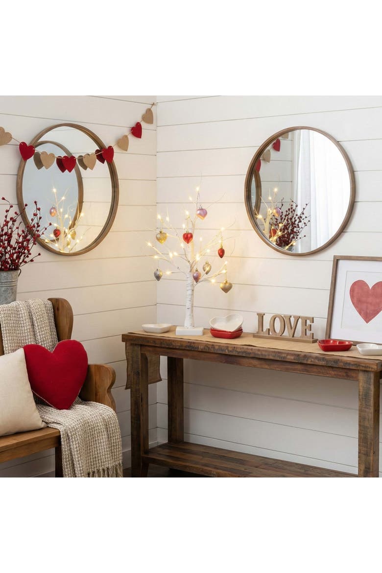2-ft  Pre-Lit Artificial Valentine's Day Twig Tree with X Warm White LED Lights and Heart Ornaments, Alternate, color, White