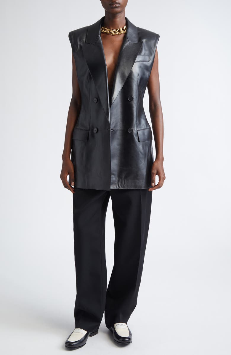 Givenchy Double Breasted Sleeveless Leather Blazer, Alternate, color,