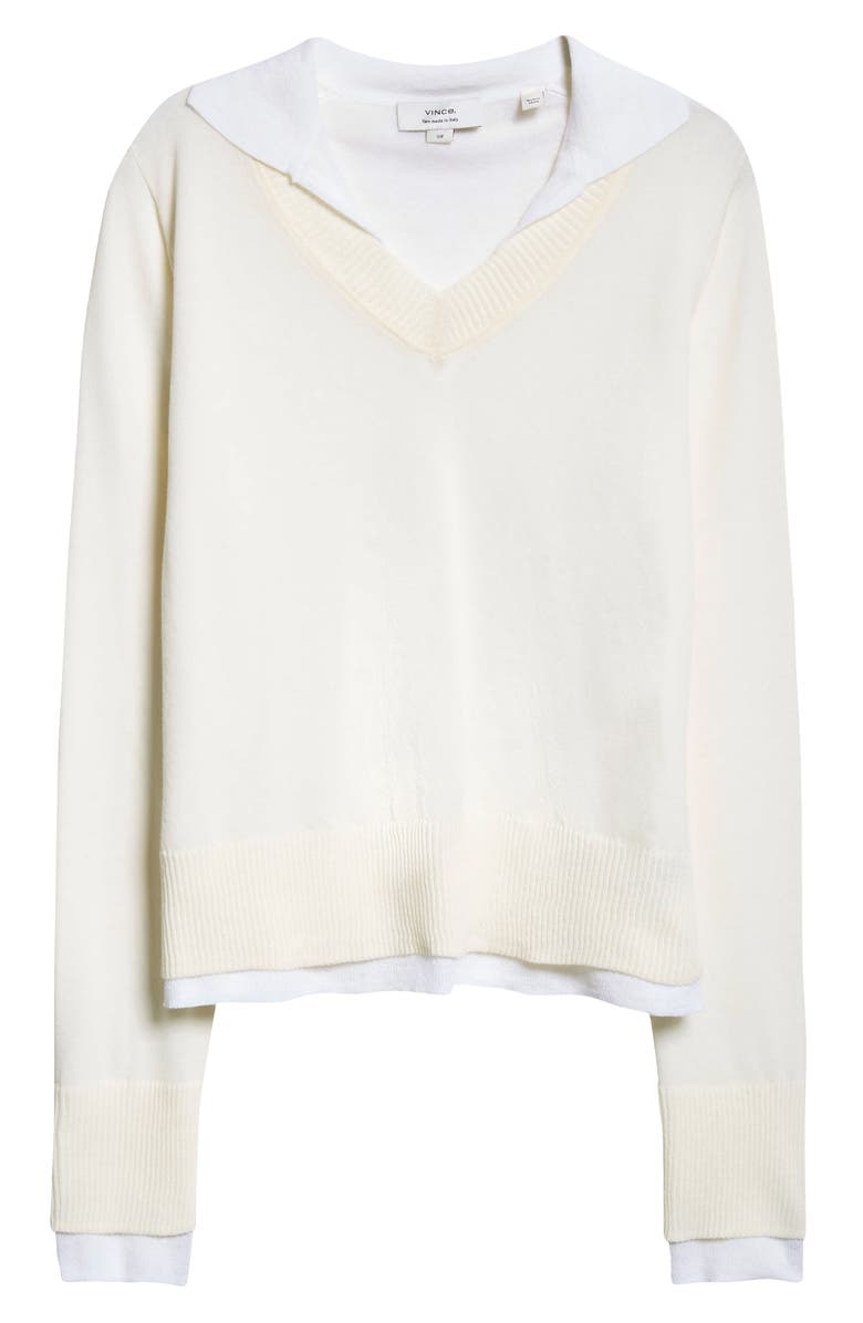 Vince Fine Gauge Collared Sweater, Alternate, color, Bell/ Optic White