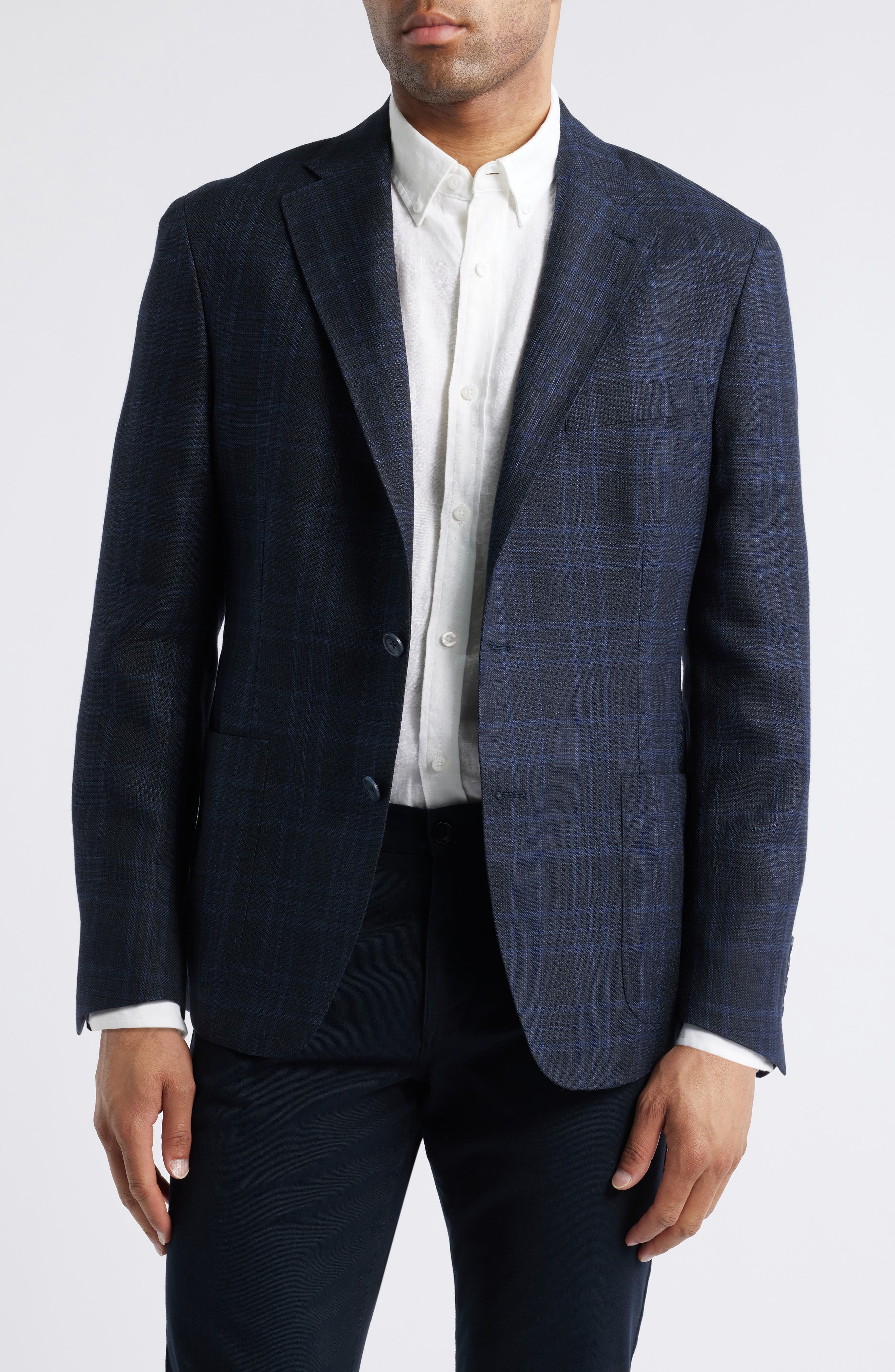 Vince Iker Regular Fit Plaid Linen & Wool Sport Coat